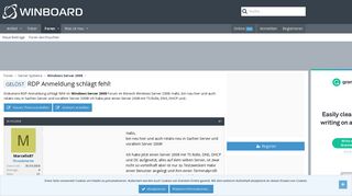 
                            8. GELÖST - RDP Anmeldung schlägt fehl! - Winboard.org
