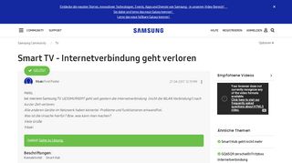 
                            9. Gelöst: Smart TV - Internetverbindung geht verloren - Samsung ...