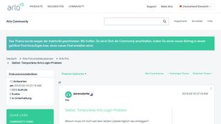
                            2. Gelöst: Temporäres Arlo-Login-Problem - Arlo Communities