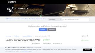 
                            12. Gelöst: Update auf Windows 10 bei VAIO - Sony