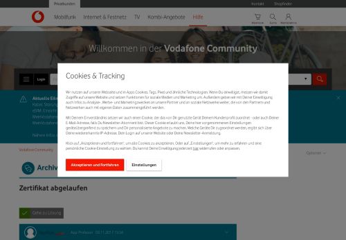 
                            1. Gelöst: Zertifikat abgelaufen - Vodafone Community