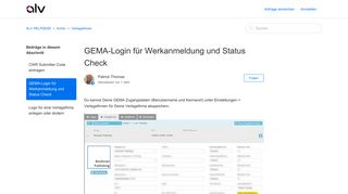 
                            8. GEMA-Login für Werkanmeldung und Status Check – ALV HELPDESK