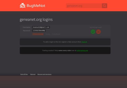
                            13. geneanet.org passwords - BugMeNot