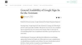 
                            9. General Availability of Google Sign-In for the Assistant - Medium