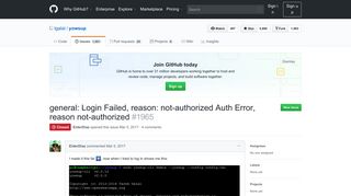 
                            1. general: Login Failed, reason: not-authorized Auth Error ... - GitHub