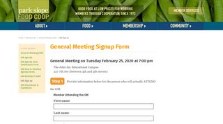 
                            11. General Meeting Signup Form : Park Slope Food Coop