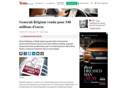 
                            10. Generali Belgium vendu pour 540 millions d'euros - Assurances ...