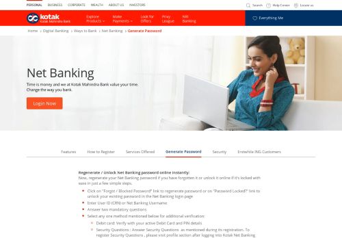 
                            1. Generate Password - Kotak Mahindra Bank