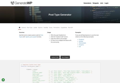 
                            12. Generate WordPress Post Type - GenerateWP