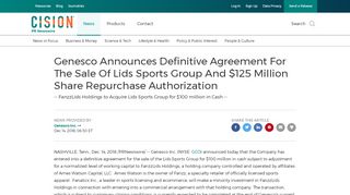 
                            13. Genesco Announces Definitive Agreement For The Sale Of Lids ...