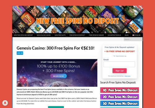 
                            4. Genesis Casino: 300 Free Spins For €$£10! - New Free Spins No ...