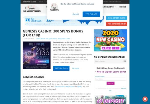 
                            9. Genesis Casino: 300 Spins Bonus (For £10)! - New No Deposit Casino