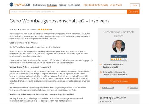 
                            10. Geno Wohnbaugenossenschaft eG – Insolvenz - Anwalt.de