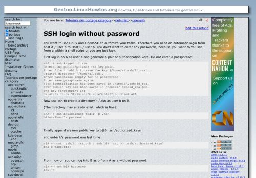 
                            10. Gentoo Linux Howtos: openssh -> SSH login without password