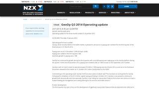 
                            7. GeoOp Q3 2014 Operating update - NZX, New Zealand's Exchange