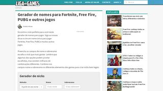 
                            3. Gerador de nomes para Fortnite, Free Fire, PUBG e outros jogos ...