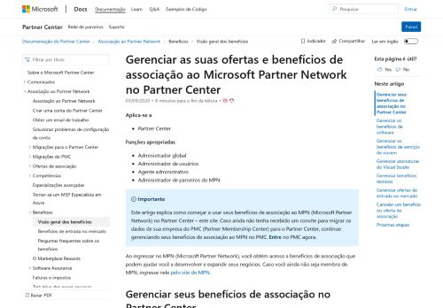 
                            7. Gerenciar seus benefícios do Microsoft Partner Network | Microsoft Docs