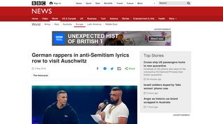 
                            13. German rappers in anti-Semitism lyrics row to visit Auschwitz - BBC.com