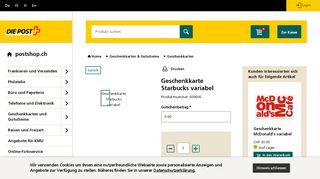 
                            9. Geschenkkarte Starbucks ab CHF 20.- | postshop.ch