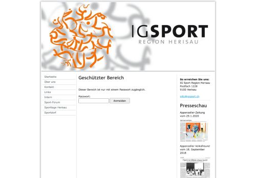 
                            12. Geschützter Bereich - Login - IG Sport Region Herisau