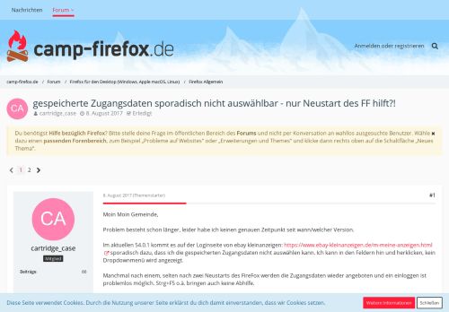 
                            2. gespeicherte Zugangsdaten sporadisch nicht ... - Camp Firefox