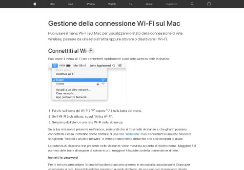 
                            1. Gestione della connessione Wi-Fi sul Mac - Supporto Apple