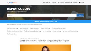 
                            8. Get $5 OFF your 2017 tax return NOW! | Rapidtax - RapidTax Blog