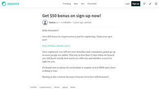 
                            1. Get $50 bonus on sign-up now! — Steemit