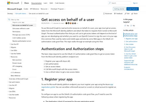 
                            3. Get access on behalf of a user - Microsoft Graph | Microsoft Docs