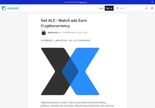 
                            5. Get ALX - Watch ads Earn Cryptocurrency — Steemit