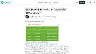 
                            1. GET BONUS SIGNUP 1 BITCOIN with BITCOLESIUM — Steemit