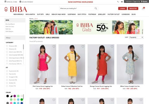 
                            9. Get Discounts on Clothing for Girls at Biba Fashion India