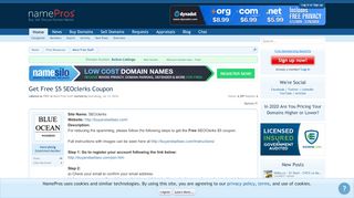 
                            8. Get Free $5 SEOclerks Coupon - NamePros