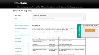 
                            13. Get in touch - Help - Debenhams