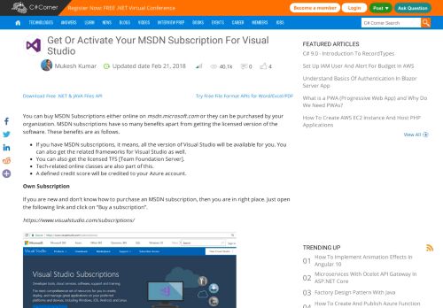 
                            12. Get Or Activate Your MSDN Subscription For Visual Studio - C# Corner