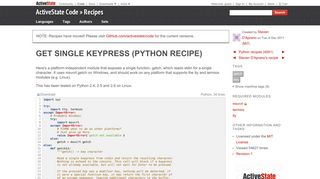 
                            6. Get single keypress « Python recipes « ActiveState Code