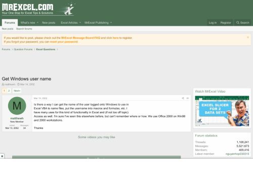 
                            6. Get Windows user name - Mr. Excel