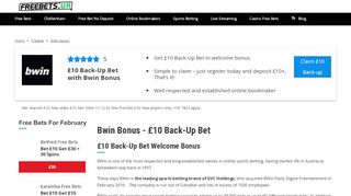 
                            12. Get your Bwin £10 Back-Up Bet Welcome Bonus now and bet on Sports