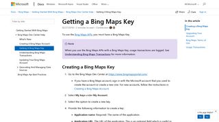 
                            2. Getting a Bing Maps Key - Bing Maps | Microsoft Docs