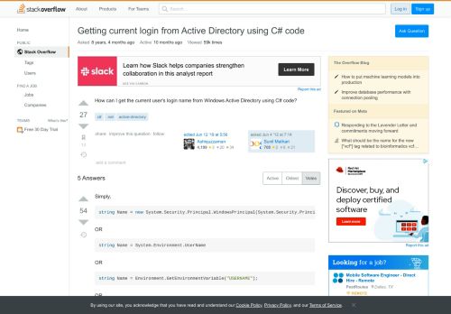 
                            1. Getting current login from Active Directory using C# code - Stack ...