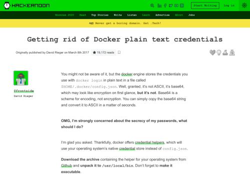
                            3. Getting rid of Docker plain text credentials – Hacker Noon
