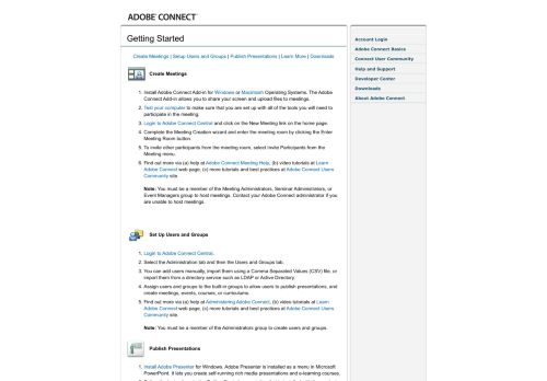 
                            4. Getting Started with Adobe Connect - Adobe Connect Central Login