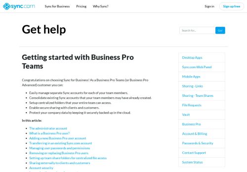 Getting started with Business Pro - Sync