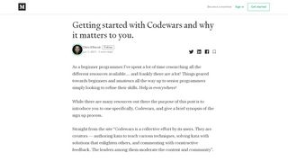 
                            8. Getting started with Codewars and why it matters to you. - Medium