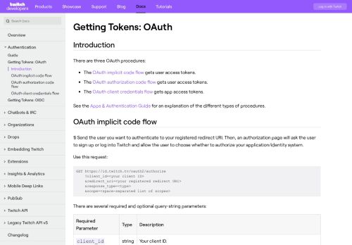 
                            2. Getting Tokens: OAuth | Twitch Developers