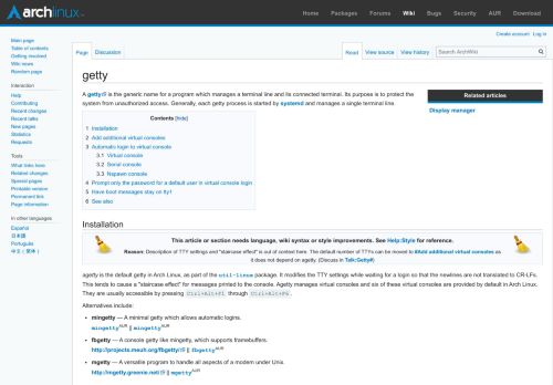 
                            10. getty - ArchWiki