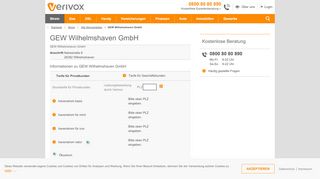 
                            3. GEW Wilhelmshaven: Strompreise im Überblick - Verivox