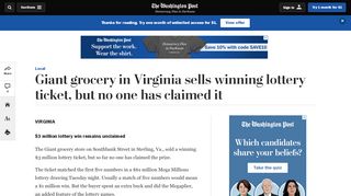 
                            6. Giant grocery in Virginia sells winning lottery ticket, but no one has ...