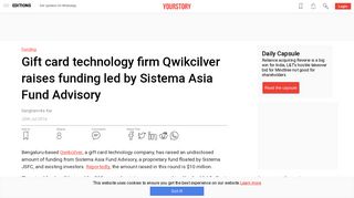 
                            10. Gift card technology firm Qwikcilver raises funding led by Sistema Asia ...