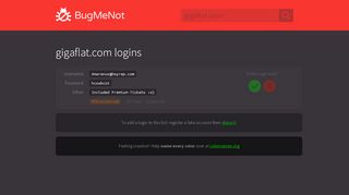
                            2. gigaflat.com passwords - BugMeNot